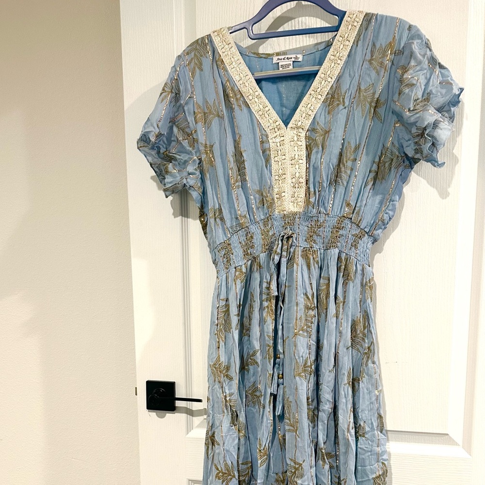 Women’s Blue and Gold Floral Full Length Dress